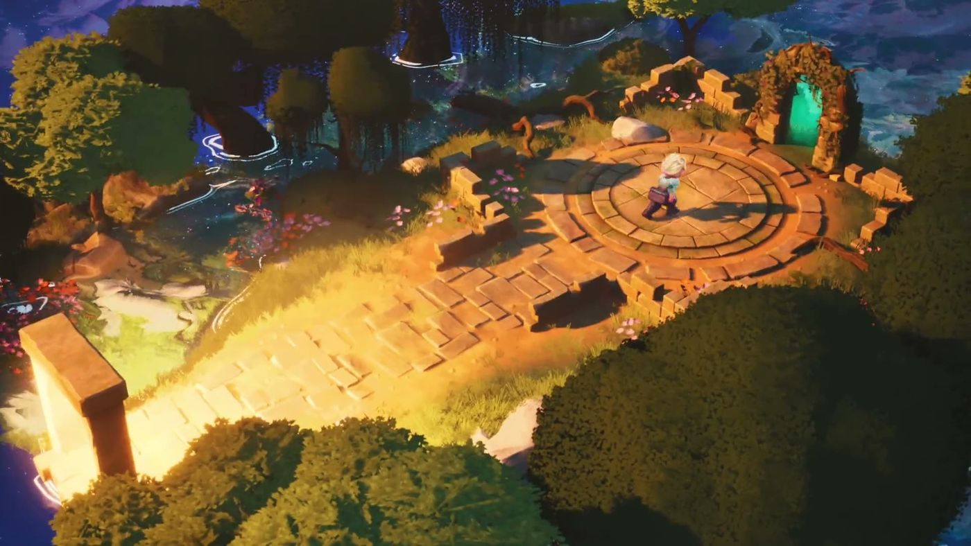 Official Wonderful Neoran Valley still: a Knight on a stone platform above the valley